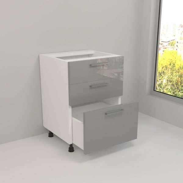 Corp Inferior Komodo Melania 3 sertare, glisiere tandem cu amortizare, 500x510x820 mm, MDF Gri Lucios/Pal Alb 18mm-MI16 - imagine 2