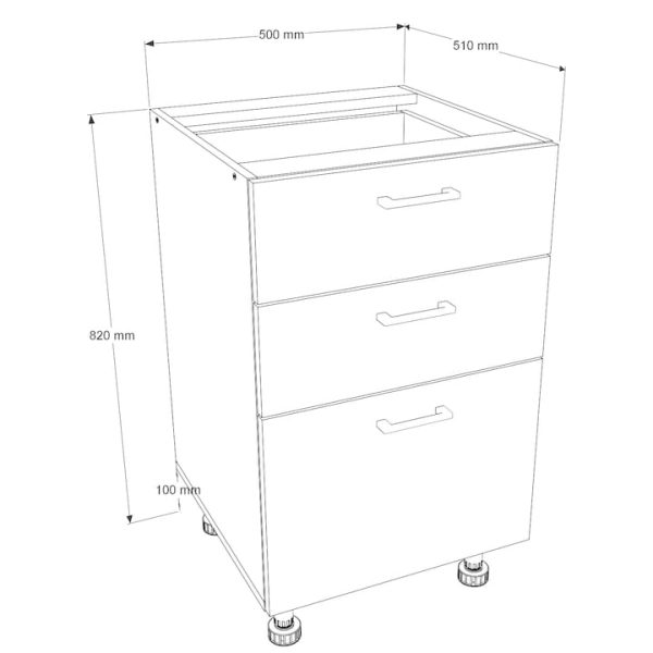 Corp Inferior Komodo Paula 3 sertare, glisiere tandem cu amortizare, 500x510x820 mm, Pal Sonoma 18mm-MI16 - imagine 3