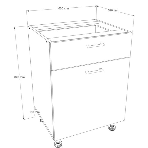 Corp Inferior Komodo Paula, un sertar si o usa cu amortizare stanga/dreapta, 600x510x820 mm, Pal Antracit 18mm-MI17 - imagine 3